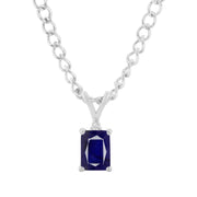 Blue Sapphire Gemstone & Diamond Solid 14k White Gold Pendant