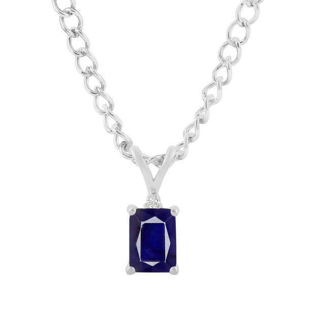Blue Sapphire Gemstone & Diamond Solid 14k White Gold Pendant