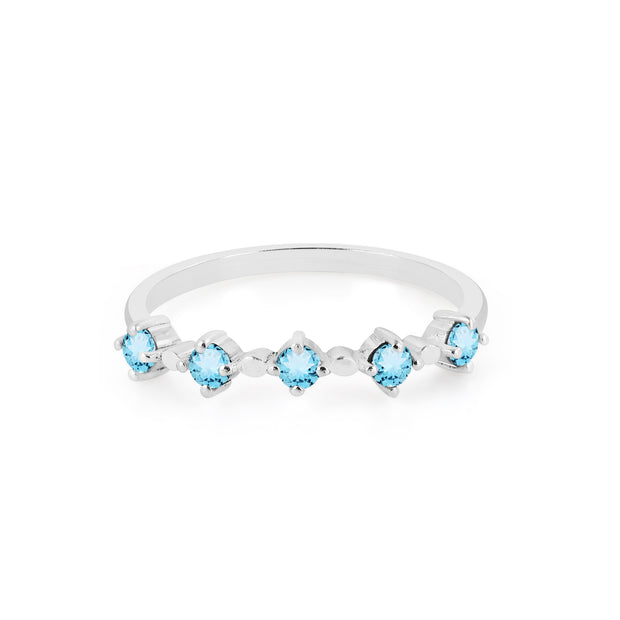 Blue Topaz Gemstone Solid 14k White Gold Ring