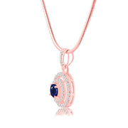 Blue Sapphire Gemstone Solid 14k Rose Gold Pendant