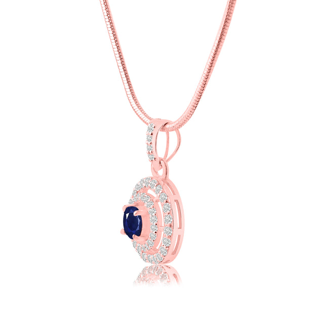 Blue Sapphire Gemstone Solid 14k Rose Gold Pendant