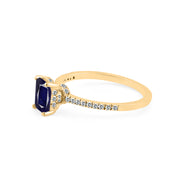 Blue Sapphire & Diamond Gemstone Solid 14k Yellow Gold Ring