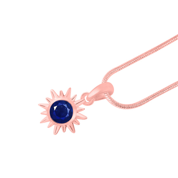 Blue Sapphire Gemstone Solid 14k Rose Gold Pendant