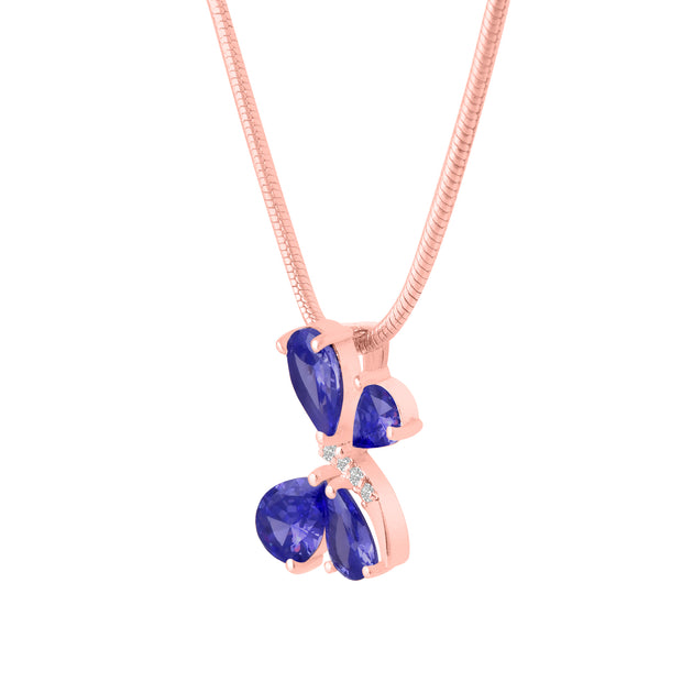 Blue Sapphire Gemstone & Diamond Solid 14k Rose Gold Pendant