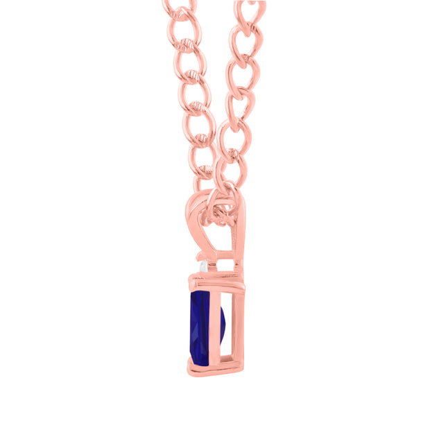Blue Sapphire Gemstone & Diamond Solid 14k Rose Gold Pendant