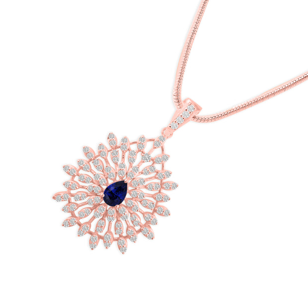 Blue Sapphire Gemstone Solid 14k Rose Gold Pendant