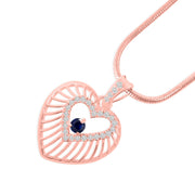 Blue Sapphire Gemstone & Diamond Solid 14k Rose Gold Heart Pendant