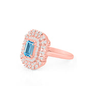 Blue Topaz Gemstone & Diamond Solid 14k Rose Gold Ring