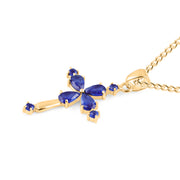 Blue Sapphire Gemstone Solid 14k Yellow Gold Cross Pendant