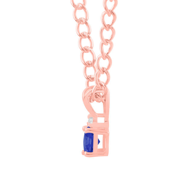Blue Sapphire Gemstone & Diamond Solid 14k Rose Gold Pendant