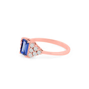 Blue Sapphire Gemstone & Diamond Solid 14k Rose Gold Ring