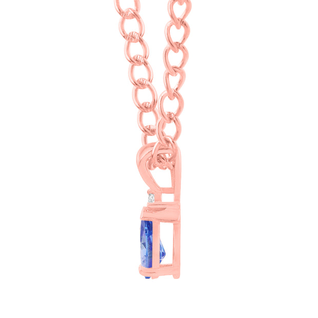Blue Sapphire Gemstone & Diamond Solid 14k Rose Gold Pendant
