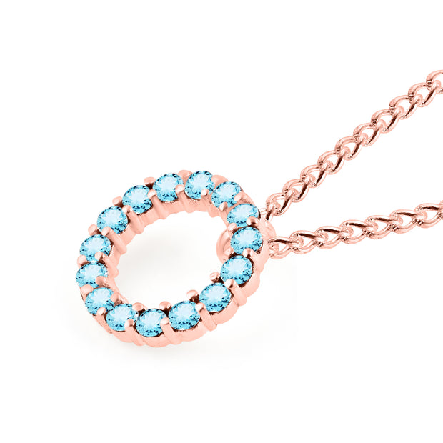 Blue Topaz Gemstone Solid 14k Rose Gold Round Ring Pendant