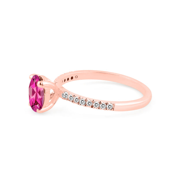 Pink Tourmaline Gemstone & Diamond Solid 14k Rose Gold Ring