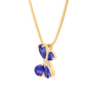 Blue Sapphire Gemstone & Diamond Solid 14k Yellow Gold Pendant