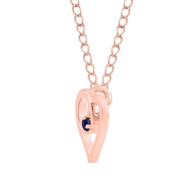 Blue Sapphire Gemstone Solid 14k Rose Gold Heart Pendant
