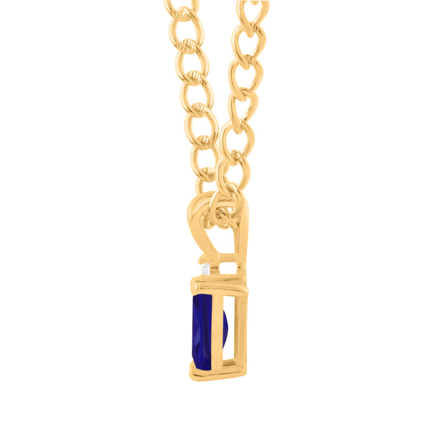 Blue Sapphire Gemstone & Diamond Solid 14k Yellow Gold Pendant