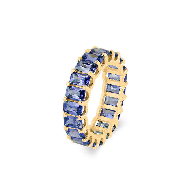 Blue Sapphire Gemstone Solid 14k Yellow Gold Ring