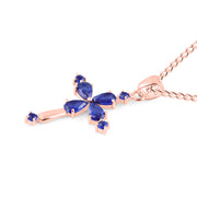 Blue Sapphire Gemstone Solid 14k Rose Gold Cross Pendant