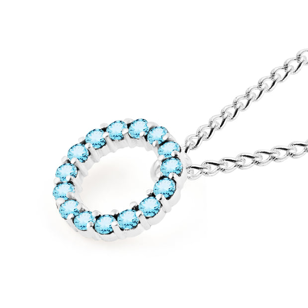 Blue Topaz Gemstone Solid 14k White Gold Round Ring Pendant