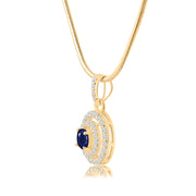 Blue Sapphire Gemstone Solid 14k Yellow Gold Pendant