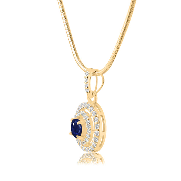 Blue Sapphire Gemstone Solid 14k Yellow Gold Pendant