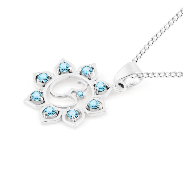 Blue Topaz Gemstone Solid 925 Sterling Silver OM Pendant