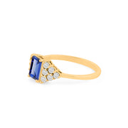 Blue Sapphire Gemstone & Diamond Solid 14k Yellow Gold Ring