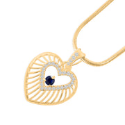 Blue Sapphire Gemstone & Diamond Solid 14k Yellow Gold Heart Pendant