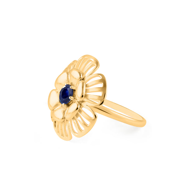 Blue Sapphire Gemstone Solid 14k Yellow Gold Ring