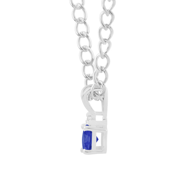 Blue Sapphire Gemstone & Diamond Solid 925 Sterling Silver Pendant