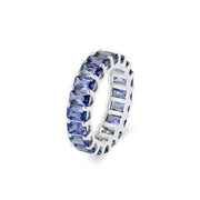 Blue Sapphire Gemstone Solid 14k White Gold Ring