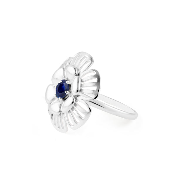 Blue Sapphire Gemstone Solid 14k White Gold Ring