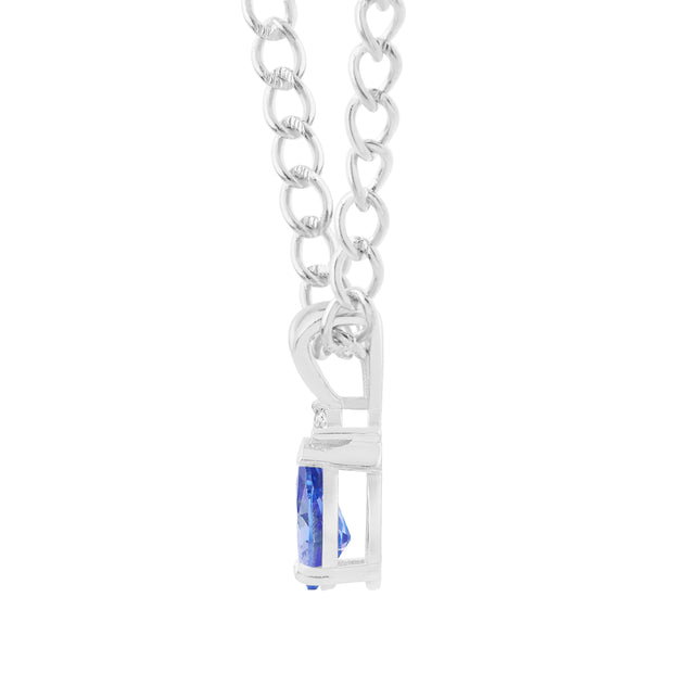 Blue Sapphire Gemstone & Diamond Solid 14k White Gold Pendant