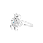 Blue Topaz Gemstone & Diamond Solid 14k White Gold Ring