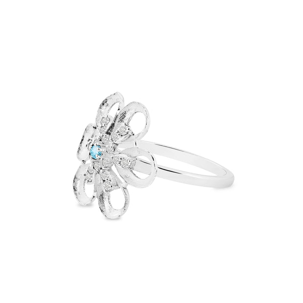 Blue Topaz Gemstone & Diamond Solid 14k White Gold Ring