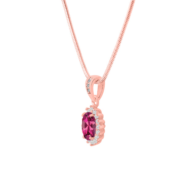 Pink Tourmaline Gemstone & Diamond Solid 14k Rose Gold Pendant