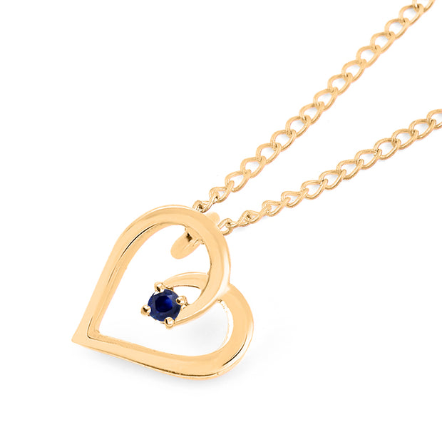Blue Sapphire Gemstone Solid 14k Yellow Gold Heart Pendant
