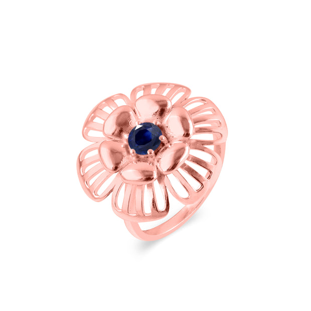 Blue Sapphire Gemstone Solid 14k Rose Gold Ring