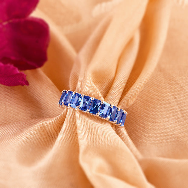 Blue Sapphire Gemstone Solid 14k White Gold Ring