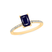Blue Sapphire & Diamond Gemstone Solid 14k Yellow Gold Ring