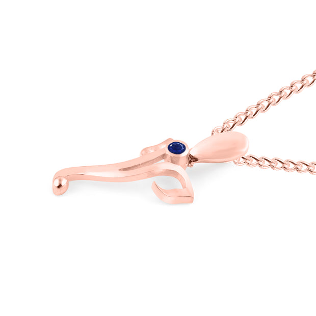 Blue Sapphire Gemstone Solid 14k Rose Gold Lord Ganesha Pendant