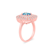 Blue Topaz Gemstone & Diamond Solid 14k Rose Gold Ring