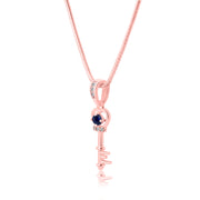 Blue Sapphire Gemstone & Diamond Solid 14k Rose Gold Key Pendant