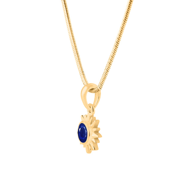 Blue Sapphire Gemstone Solid 14k Yellow Gold Pendant