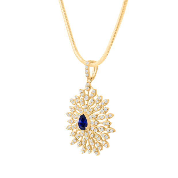 Blue Sapphire Gemstone Solid 14k Yellow Gold Pendant