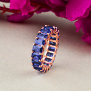 Blue Sapphire Gemstone Solid 14k Rose Gold Ring