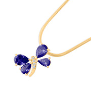 Blue Sapphire Gemstone & Diamond Solid 14k Yellow Gold Pendant