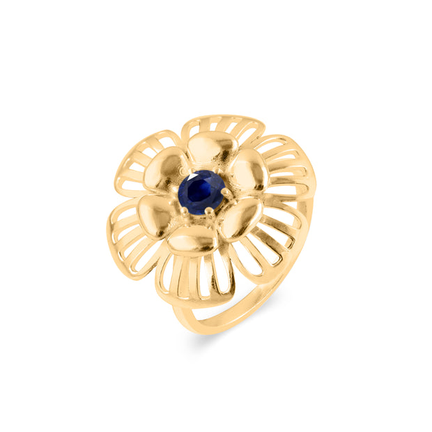 Blue Sapphire Gemstone Solid 14k Yellow Gold Ring