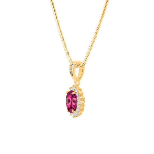 Pink Tourmaline Gemstone & Diamond Solid 14k Yellow Gold Pendant